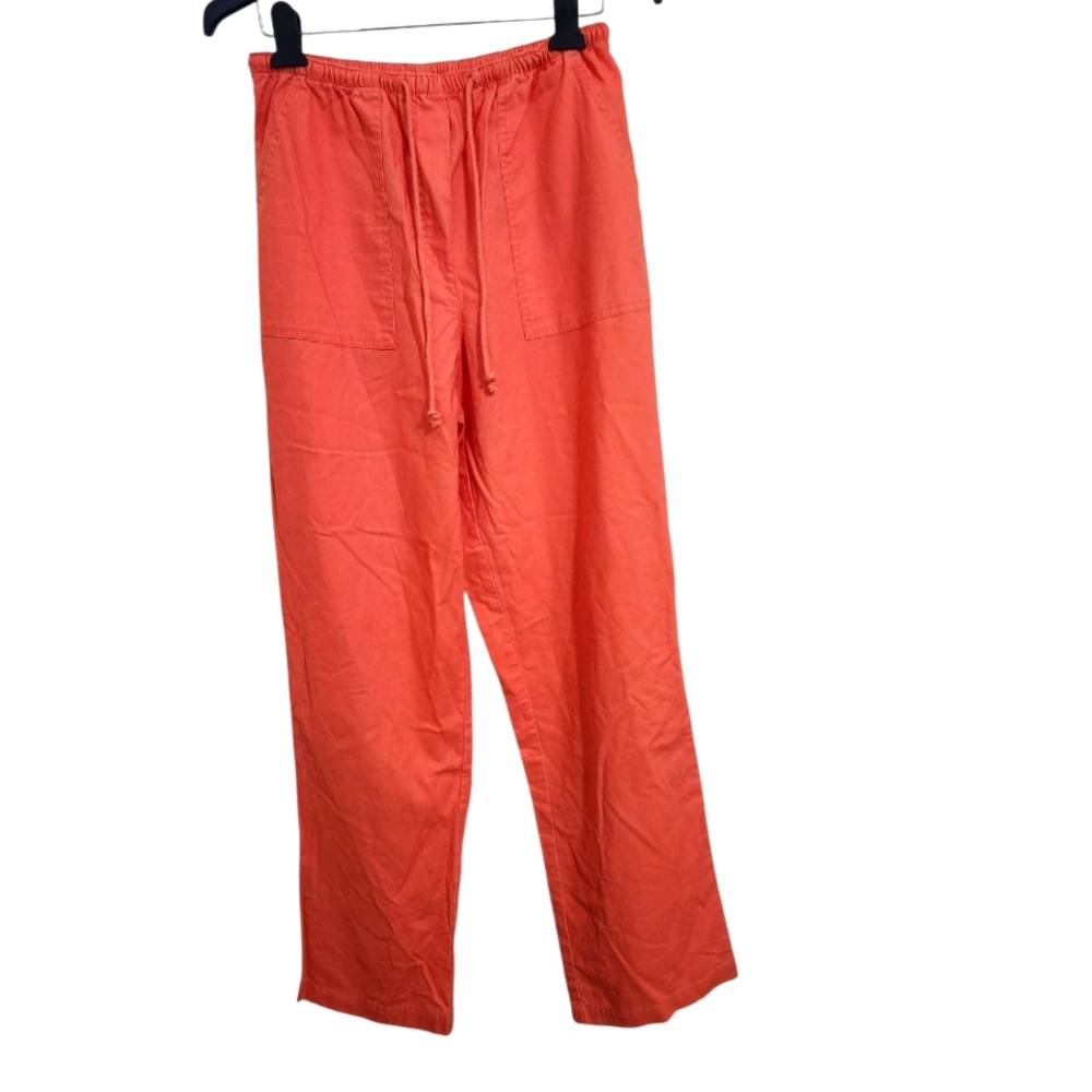 L.L. Bean Pull On Wide Leg Orange Drawstring Pants Size Small Tall